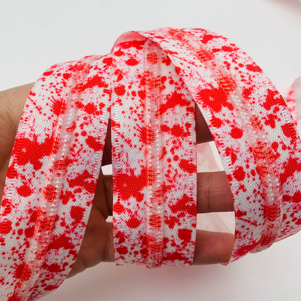 RTS - Blood Spatter White #5 Zipper Tape by the Yard