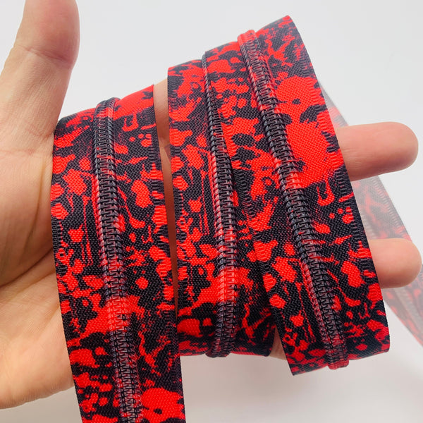 RTS - Blood Spatter Black #5 Zipper Tape by the Yard