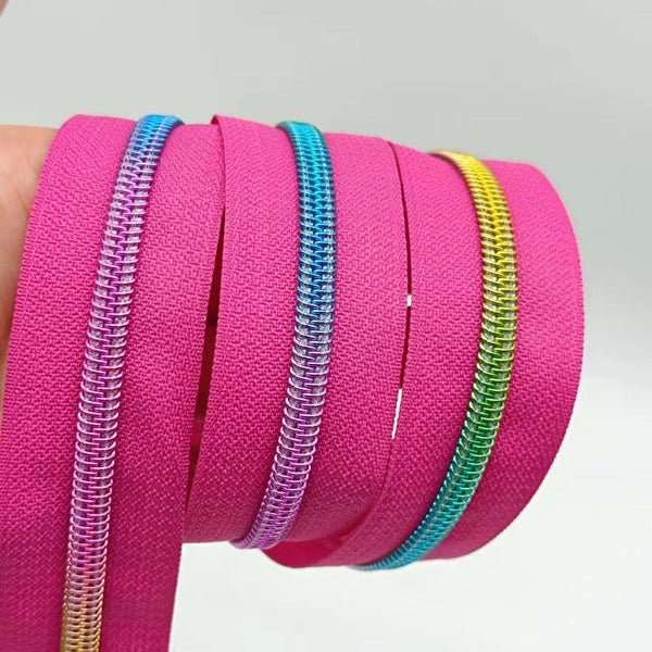 RTS Pink/Rainbow #5 Zipper Tape by the Yard