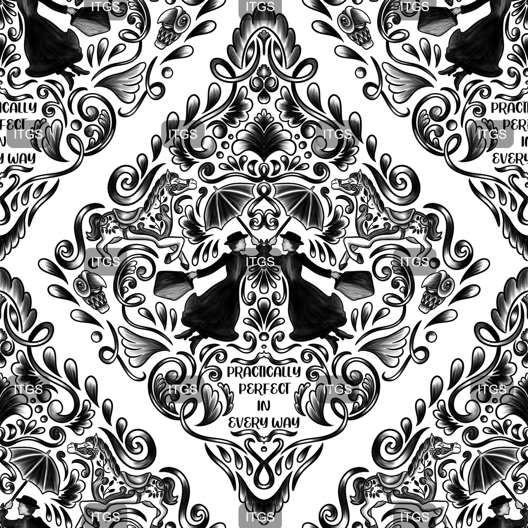 RTS - Magical Mary Damask - Ebony Cotton Lycra