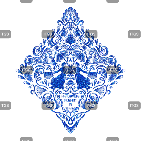 Magical Mary Damask Panel - Blue 2