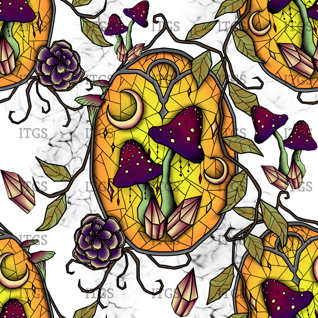 RTS -  Clear Vinyl Design  -  Stained Mushrooms