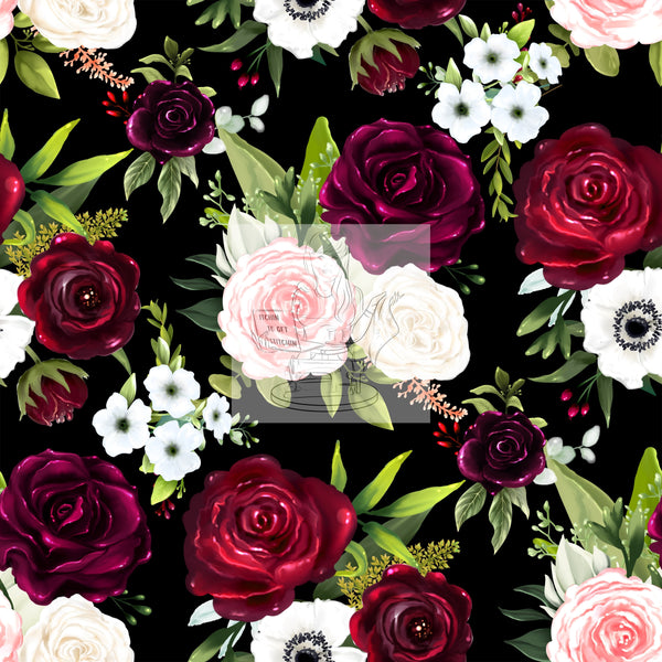 RTS -  Burgundy Rose Floral Holograph Vinyl