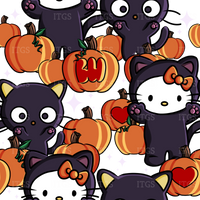 RTS -  Clear Vinyl Design  -  Spooky Kitty Crowd / Pumpkins