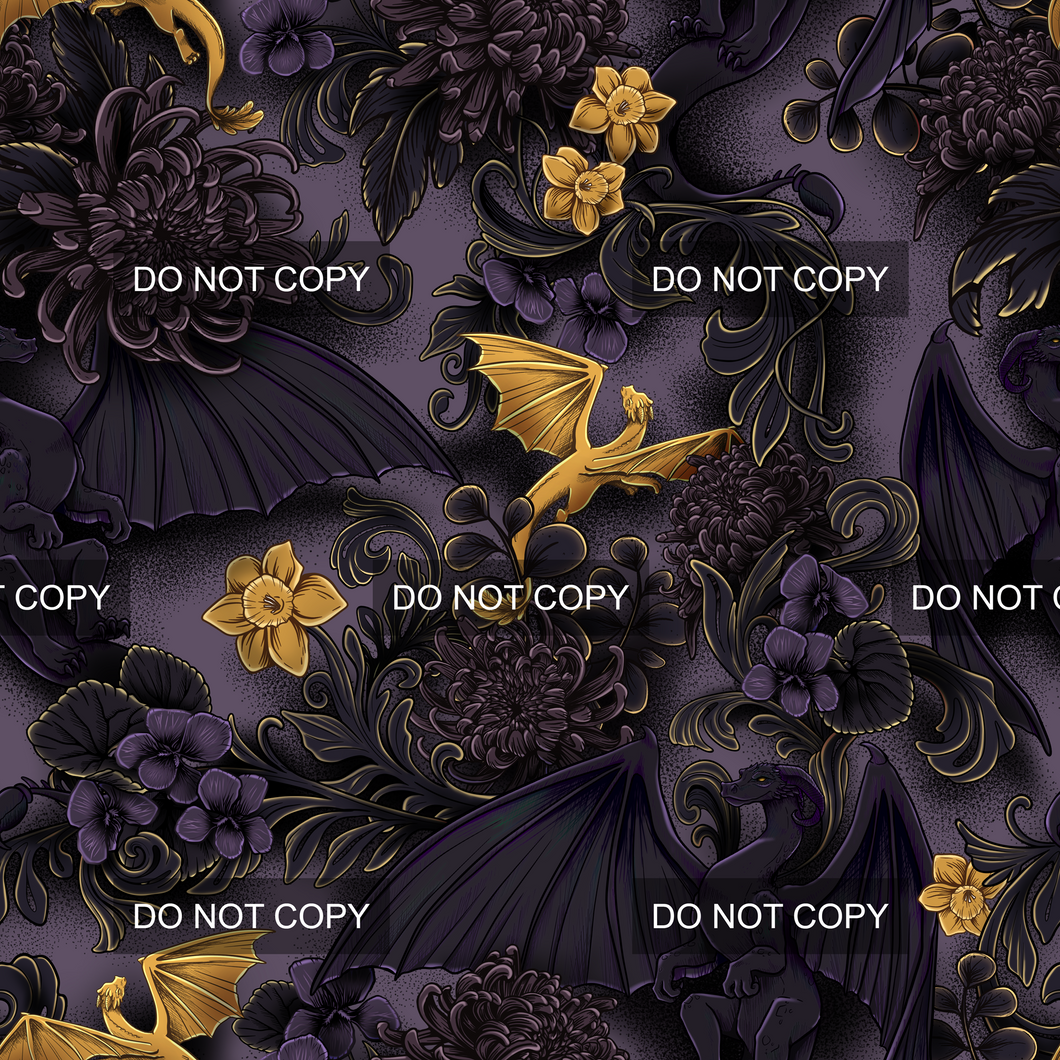 RTS - Vintage Dragon Floral - Golden Abyss Bamboo Lycra