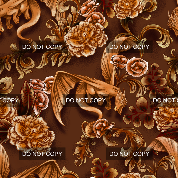 Vintage Dragon Floral - Burnt Orange