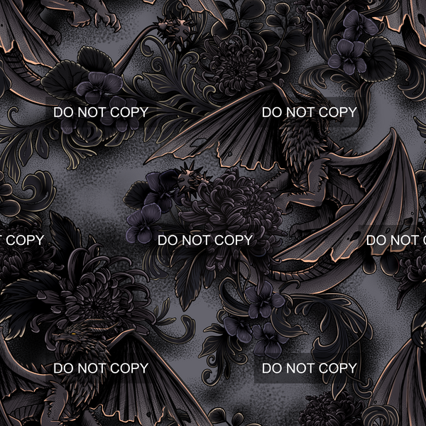 Vintage Dragon Floral - Deep Grey