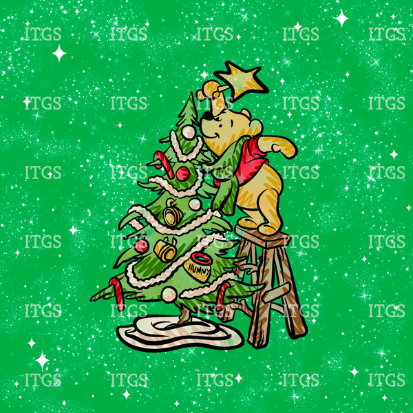 RTS - Beary Merry Christmas Panel - Green - Woven