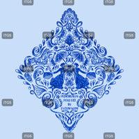 Magical Mary Damask Panel - Blue 1