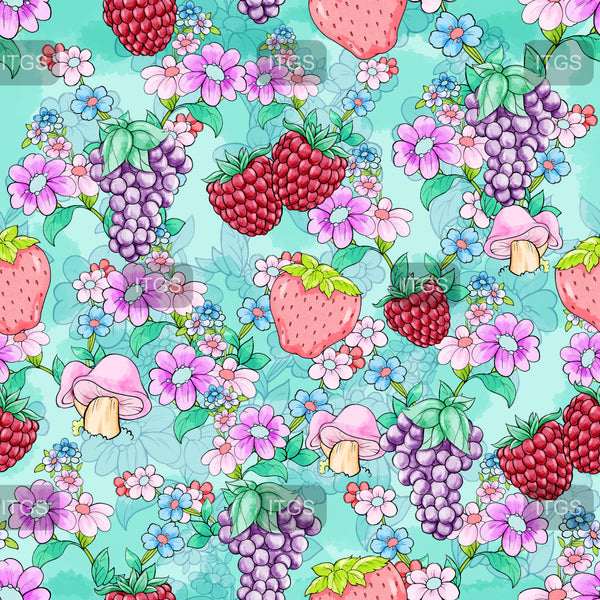 RTS - Retro Strawberry Friends Coordinate - Mint Cotton Lycra