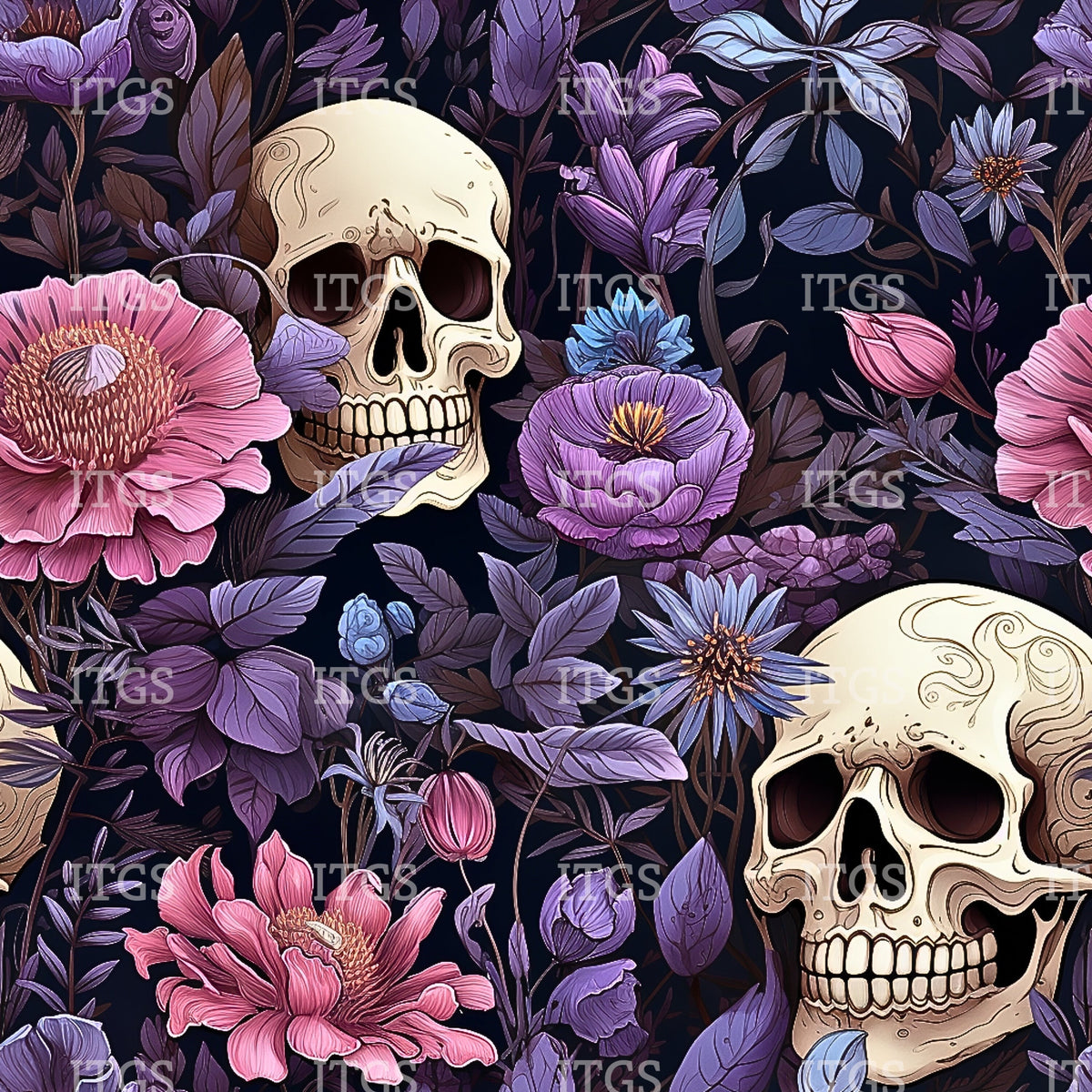 RTS - Lavender Horror - Floral Skulls Poly Canvas – Itchin To Get ...