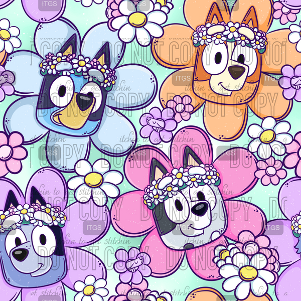 Flowered Pups - Mint