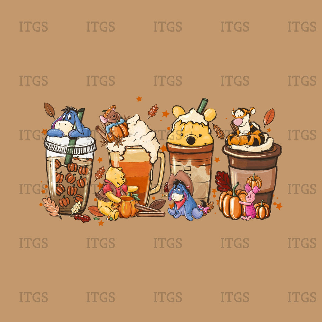 RTS - Beary Yummy Drinks Panel  - Cappucino - Cotton Lycra