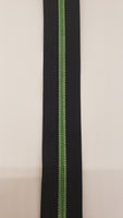 RTS Black/ Green  #5 Zipper Tape by the Yard