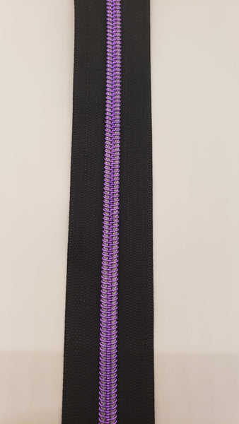 RTS Black/ Purple  #5 Zipper Tape by the Yard