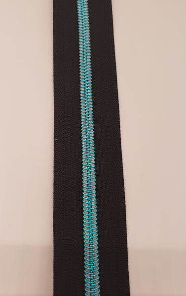 RTS Black/ Ice Blue  #5 Zipper Tape by the Yard