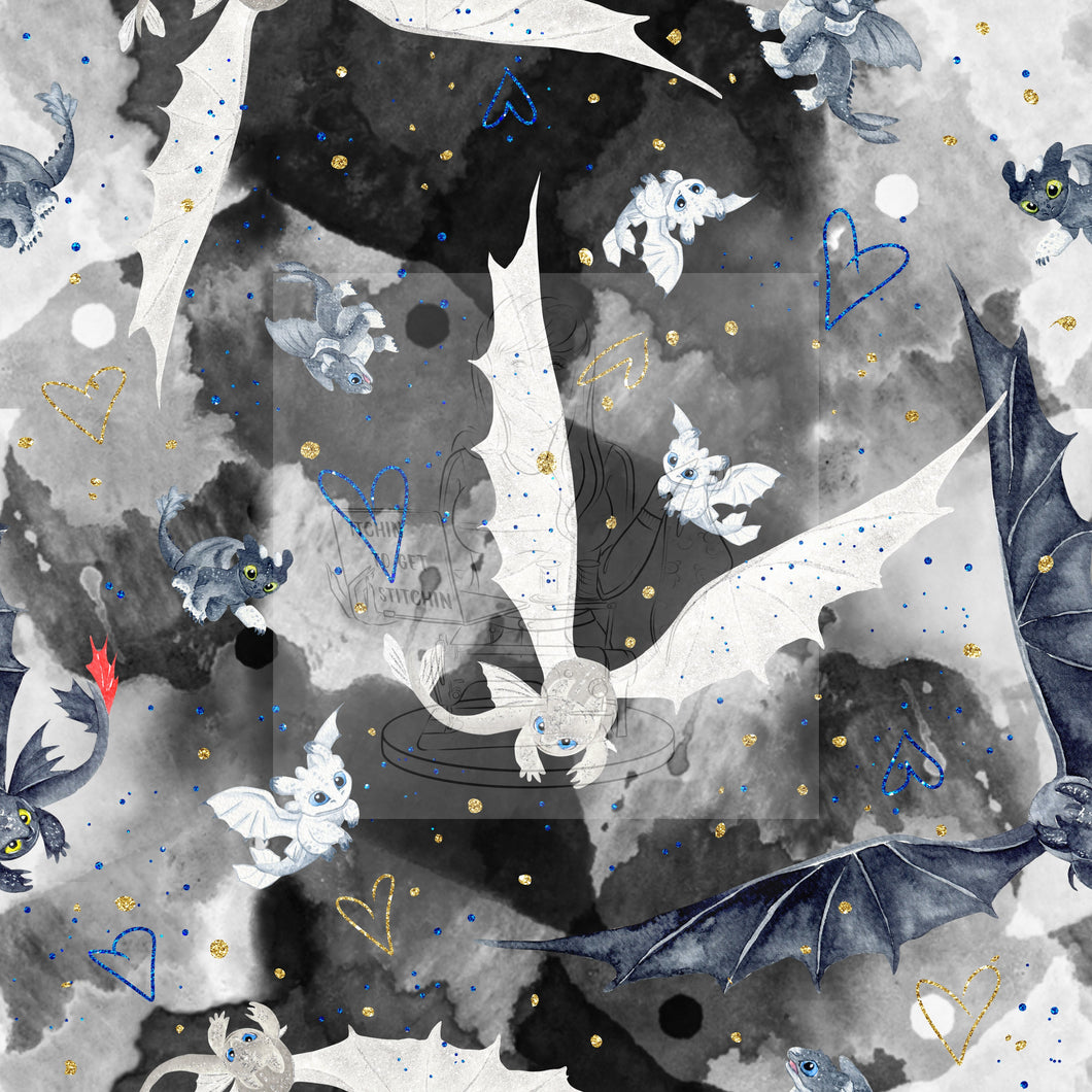 RTS - Training Dragon Friends - Black and White Cotton Lycra