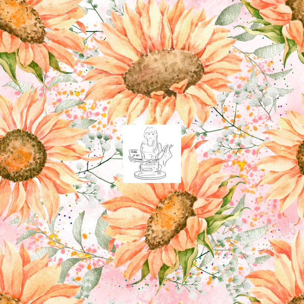 RTS - Peach Laiden Sunflowers - Strawberry PUL