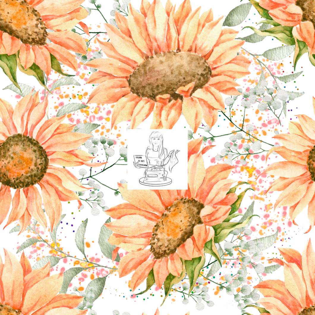 RTS -  Clear Vinyl Design  -  Peach Laiden Sunflowers