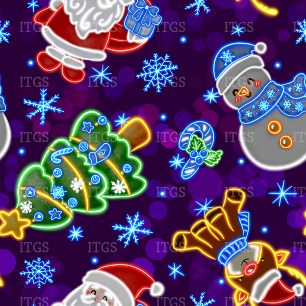 RTS - Christmas Glow - Santa and Friends  Cotton Lycra